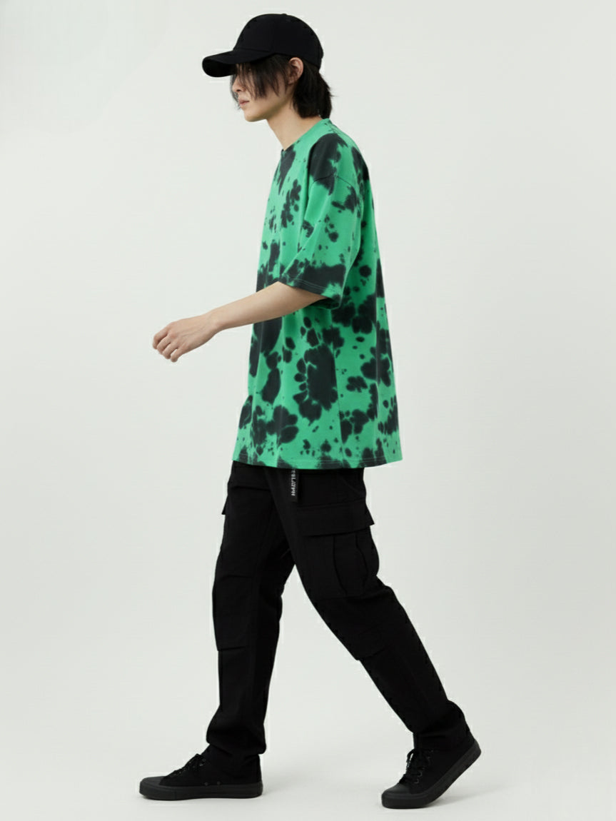 Green Black Tie-Dye Oversized Cotton T-Shirt