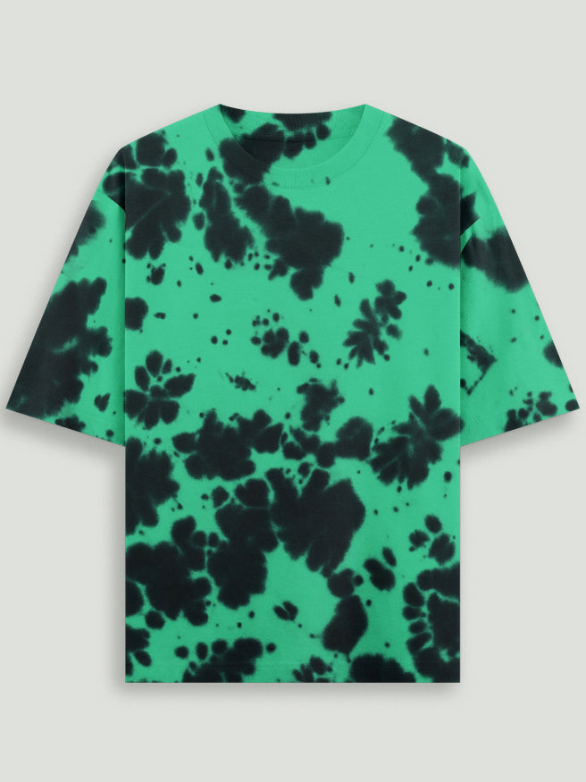 Green Black Tie-Dye Oversized Cotton T-Shirt