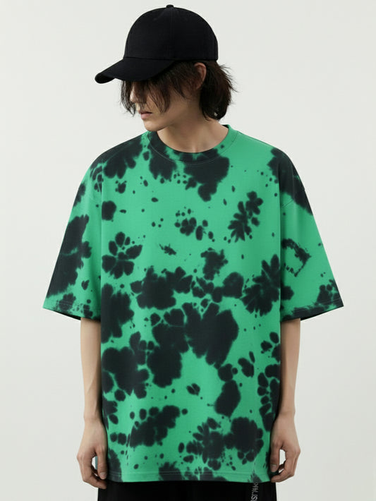 Green Black Tie-Dye Oversized Cotton T-Shirt