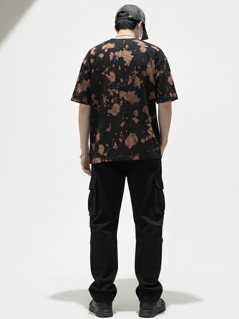 Rust Flare Brown & Black Tie-Dye Oversized Cotton T-Shirt