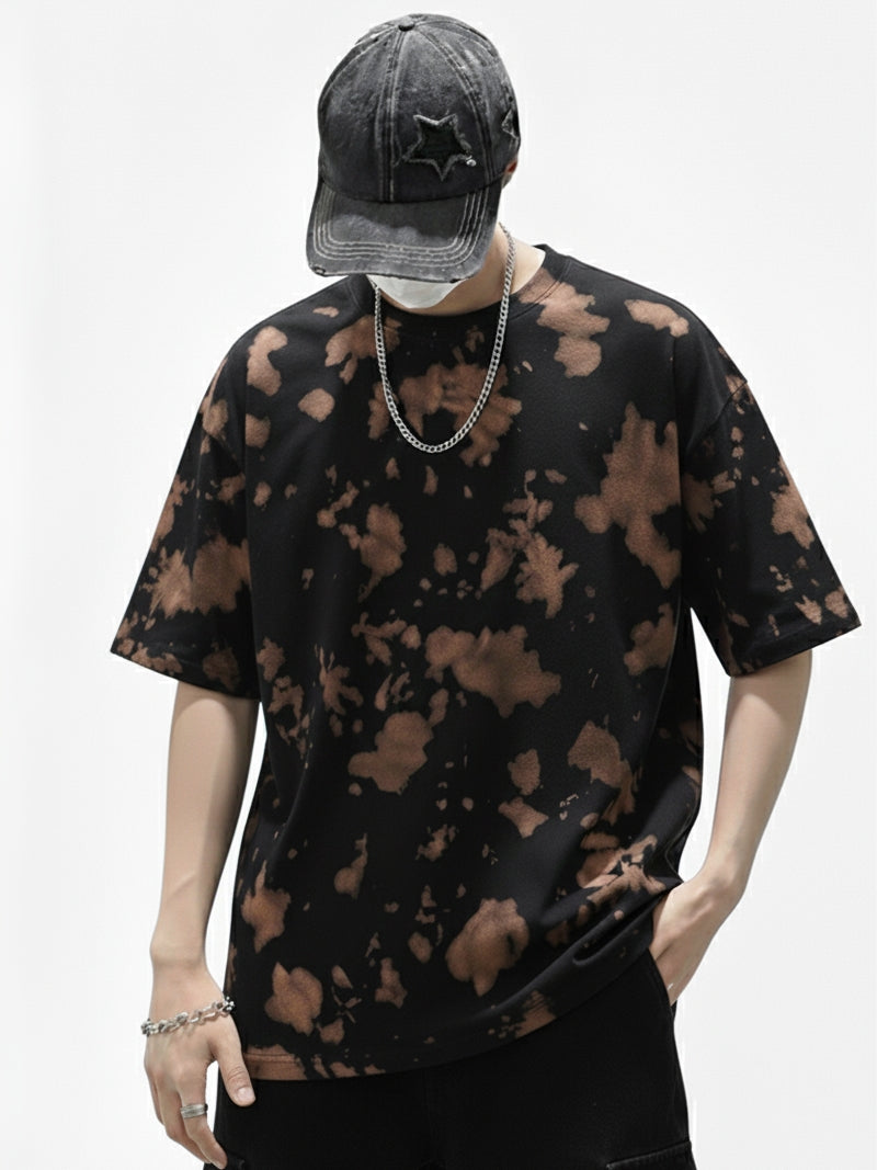 Rust Flare Brown & Black Tie-Dye Oversized Cotton T-Shirt