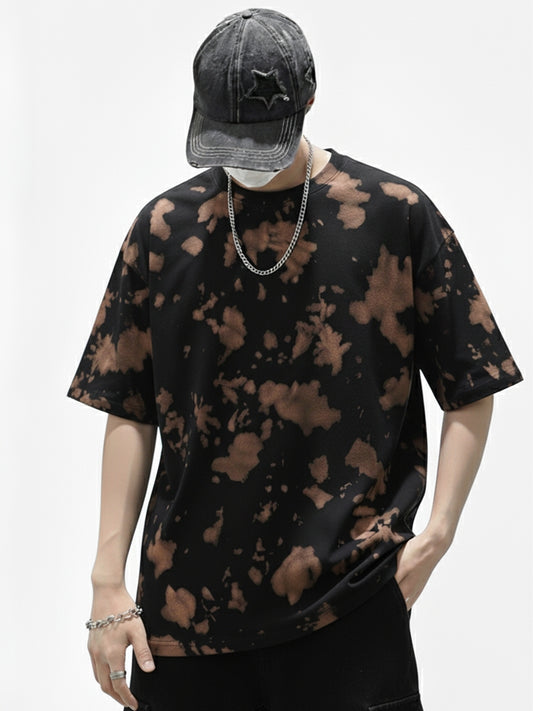Rust Flare Brown & Black Tie-Dye Oversized Cotton T-Shirt