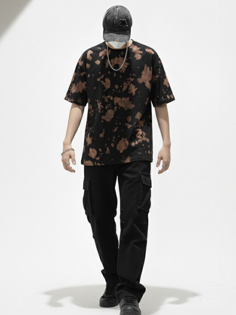 Rust Flare Brown & Black Tie-Dye Oversized Cotton T-Shirt