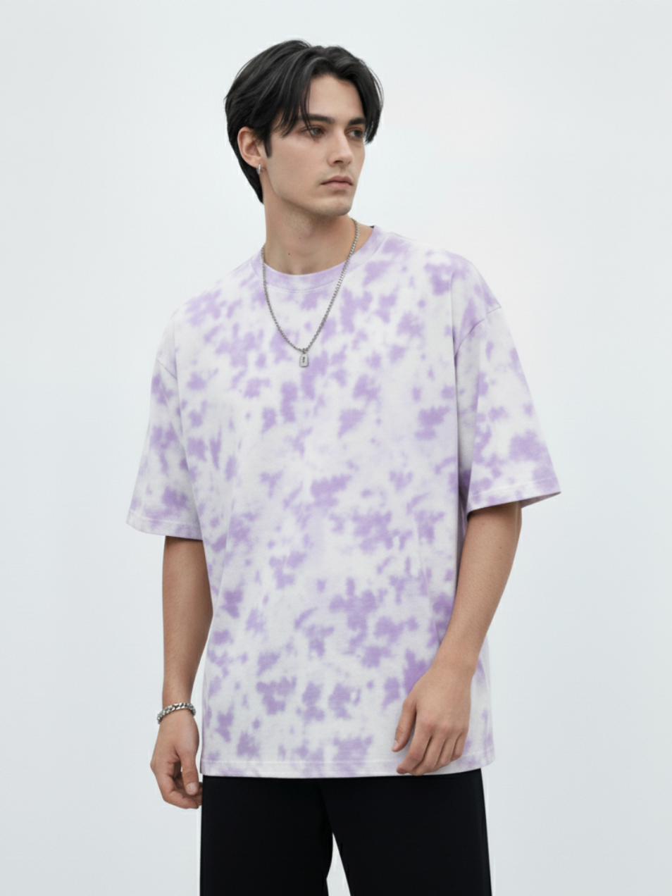 White Lavender Tie-Dye Oversized Cotton T-shirt