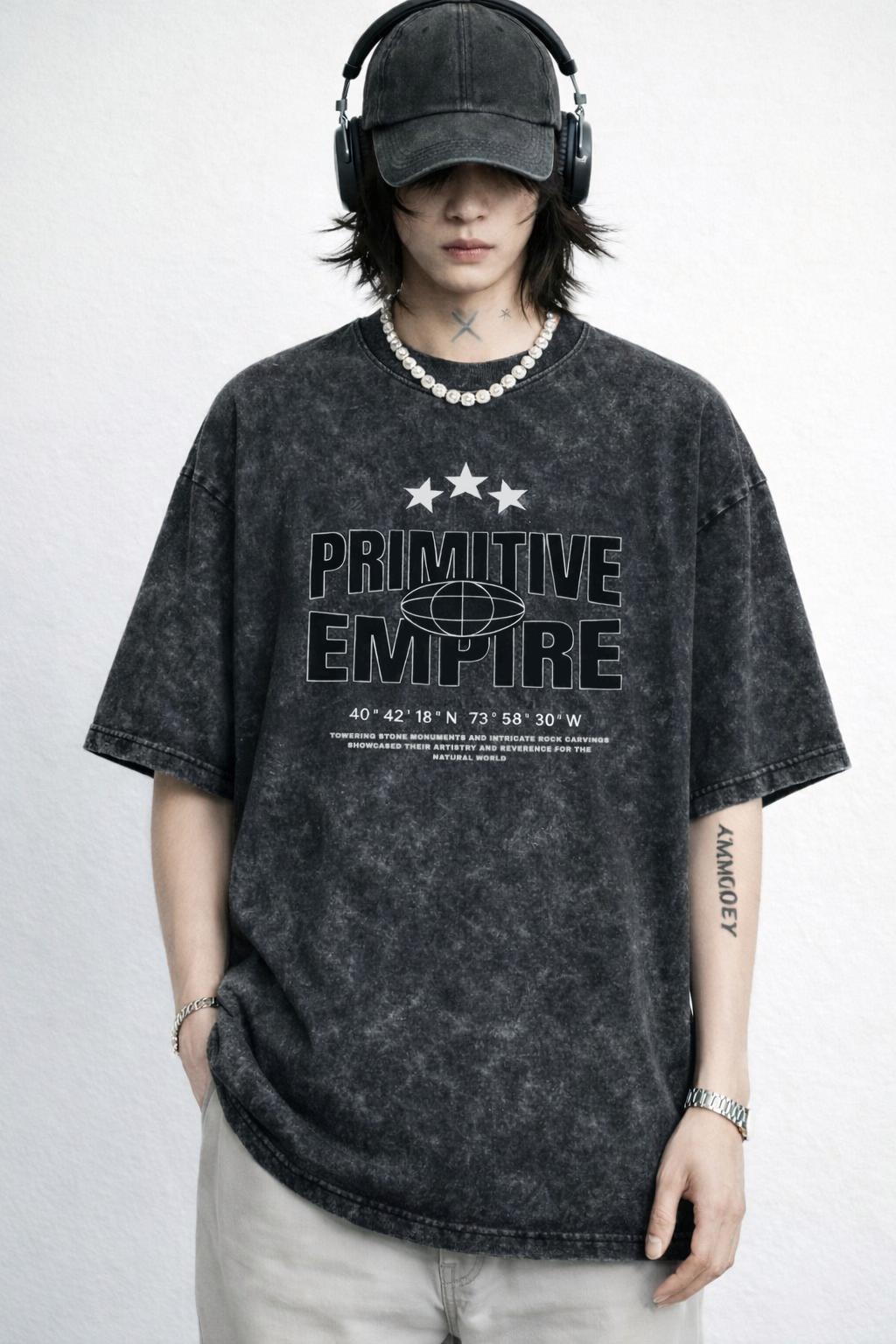 Primitive Empire - Acid Wash Oversized Cotton Black T-Shirt