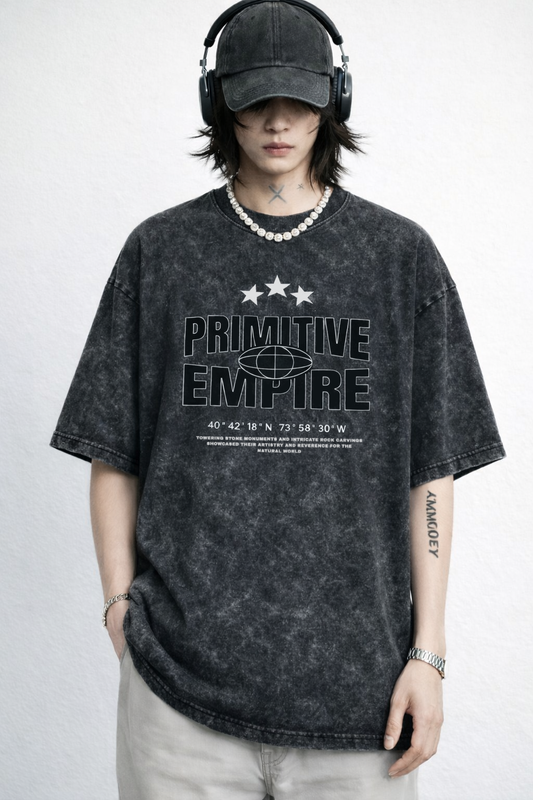 Primitive Empire - Acid Wash Oversized Cotton Black T-Shirt