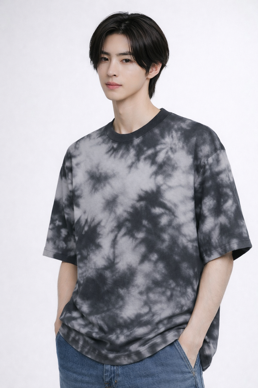 Monochrome Storm Black & White Tie-Dye Oversized Cotton T-Shirt
